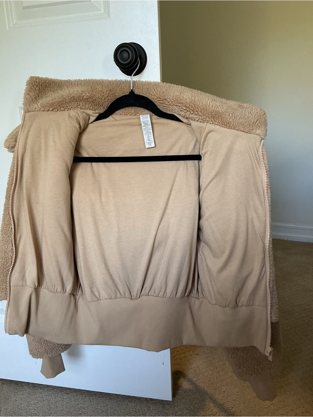 ALO Yoga Plush Teddy Jacket in Camel Beige - Picture 4 of 5